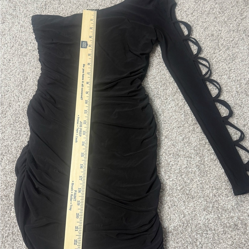 Vintage Deb black one shoulder sexy lace club mini dress sz small HOCO y2k - Picture 3 of 6